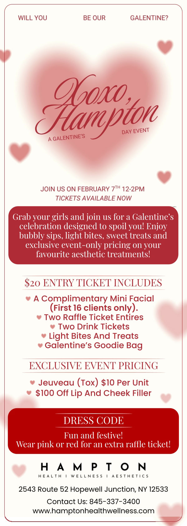 XOXO, HAMPTON TICKET-EVENT: FEBRUARY 7th, 12-2pm in Hopewell Junction, NY