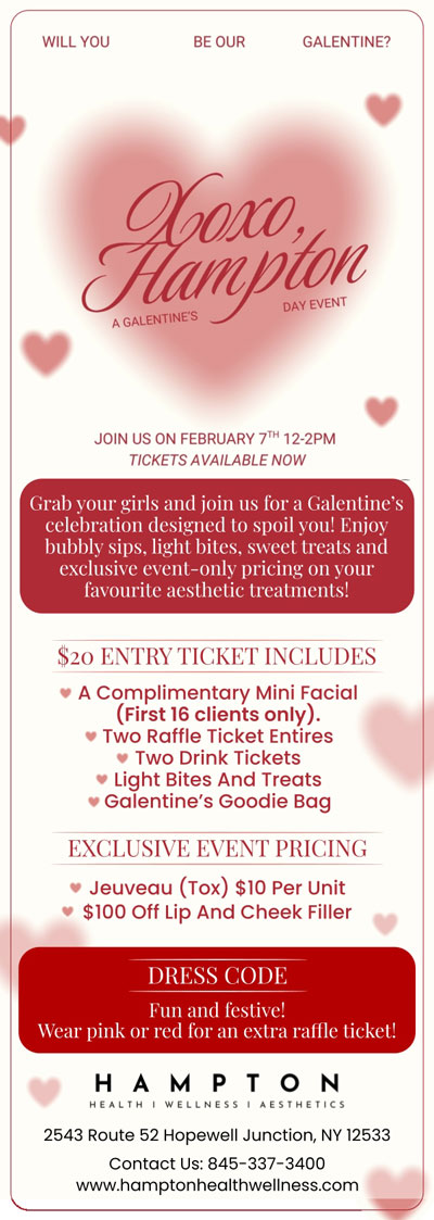 XOXO, HAMPTON TICKET-EVENT: FEBRUARY 7th, 12-2pm in Hopewell Junction, NY