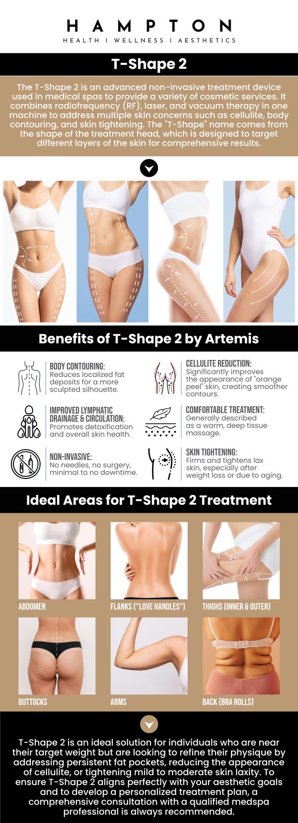 Achieving a contoured physique no longer requires a trip to the operating room. At Hampton Health Wellness & Aesthetics, Duane Hampton, NP, and Jeannie Ocasio-Hampton, NP, utilize the Artemis T-Shape 2—a premier non-invasive treatment that targets stubborn fat and sagging skin. For more information, contact us or book an appointment online. We are conveniently located at 2543 Route 52 Hopewell Junction, NY 12533.